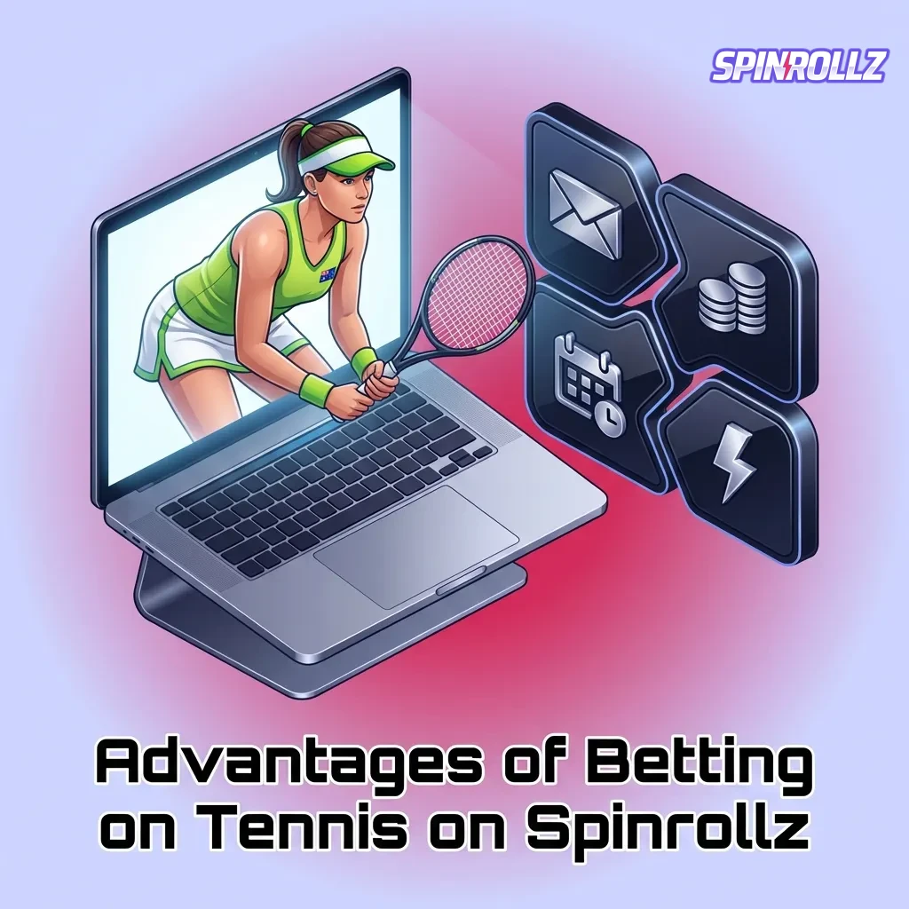 Spinrollz tennis betting features including live wagering, competitive odds, cash out options, and detailed player stats.