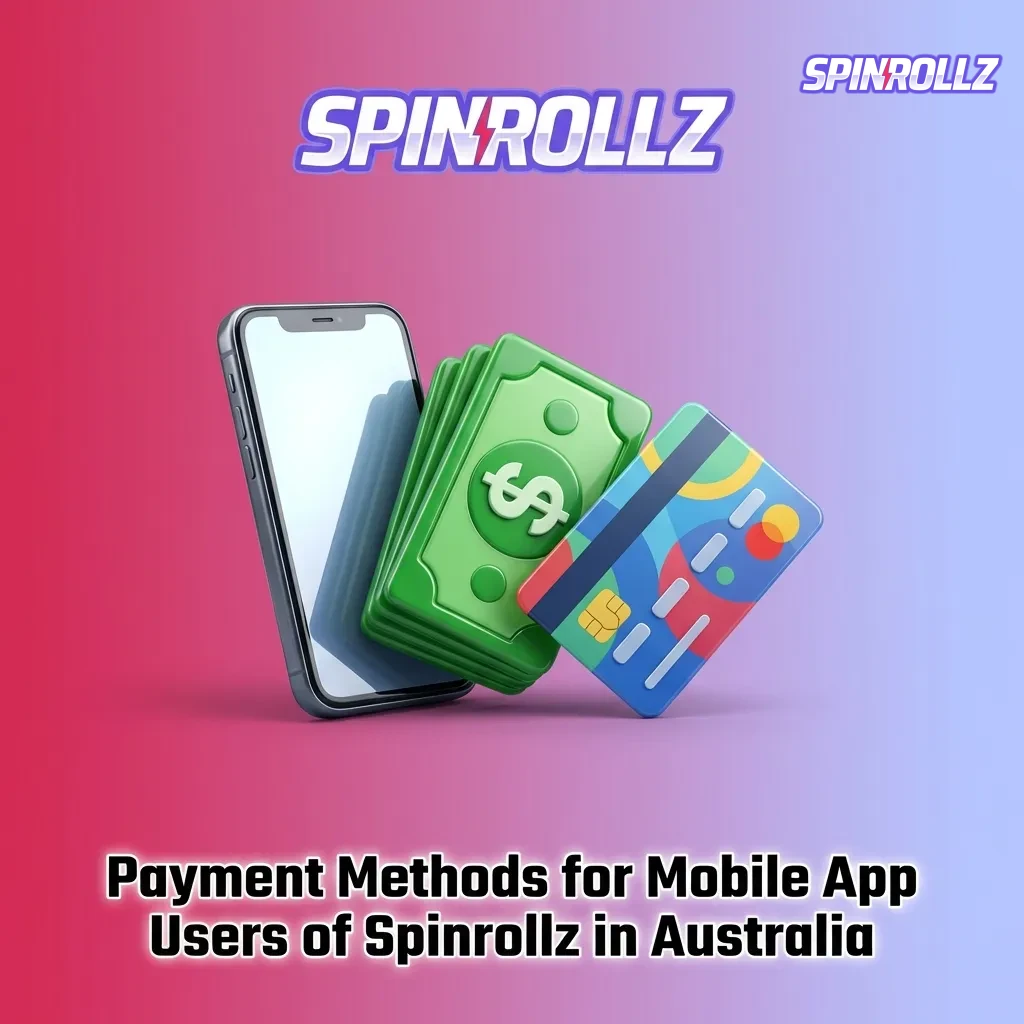 Spinrollz mobile app payment methods including cryptocurrency, credit cards, e-wallets, and prepaid vouchers for Australian users.
