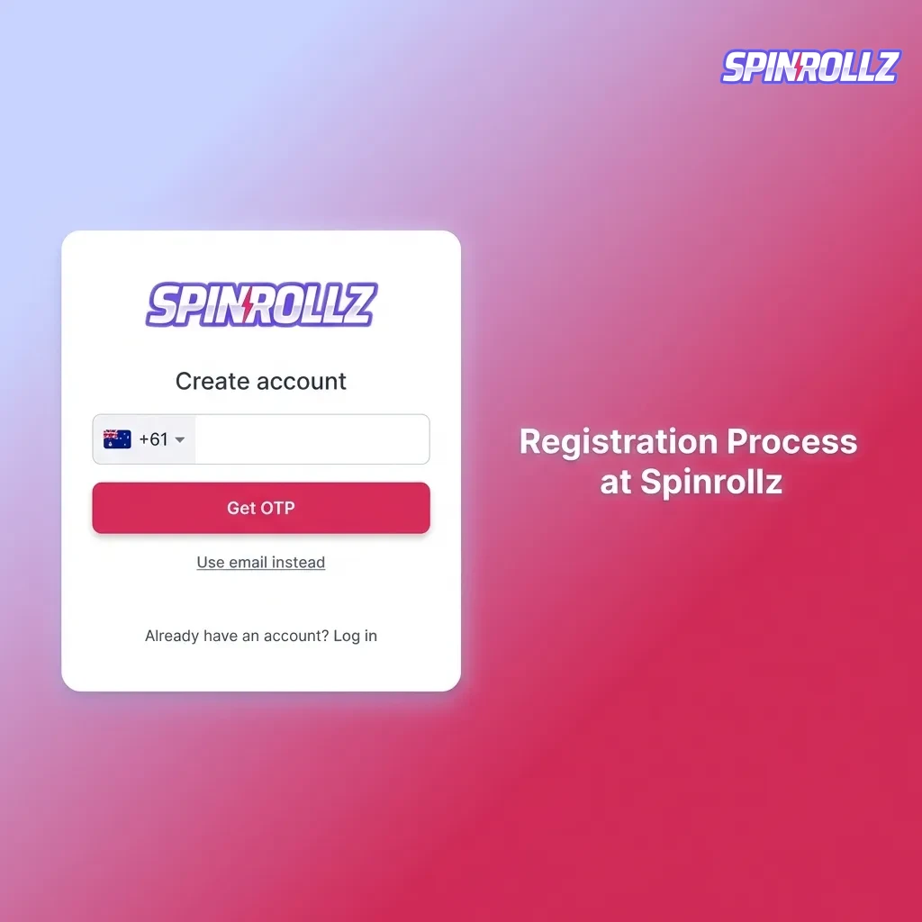 Step-by-step guide showing how to register at Spinrollz casino, including sign-up form, email verification, and deposit process.