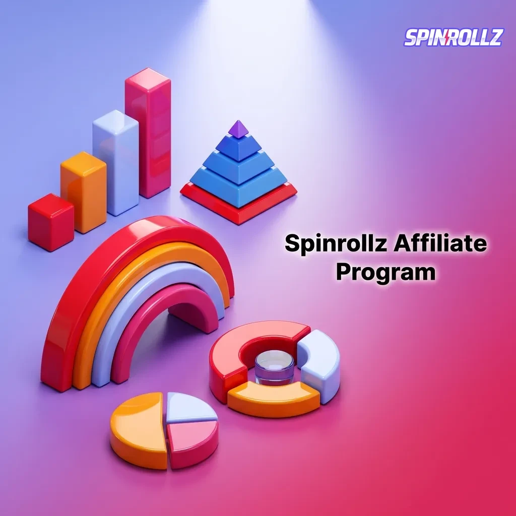 Spinrollz affiliate program dashboard showing commission tiers, tracking tools, and marketing materials for partners.