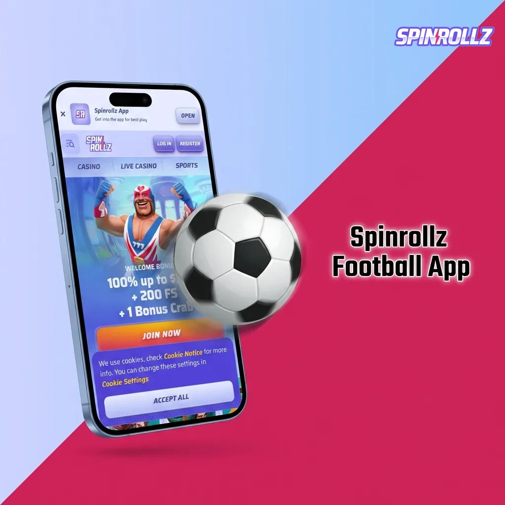 Spinrollz Football App interface on smartphone showing betting markets, live odds, and touch-optimized navigation.