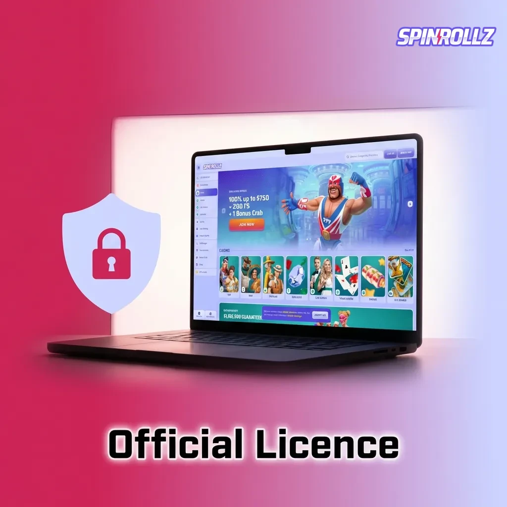 Spinrollz casino license 8048/JAZ certificate from Curacao eGaming displayed with official seal and regulatory information.