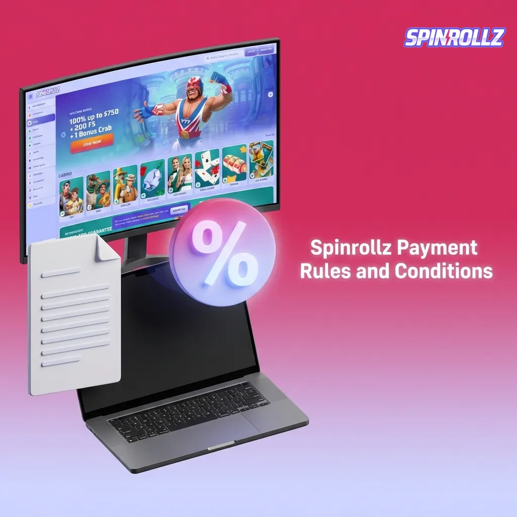 Spinrollz payment rules document showing verification, withdrawal limits, and wagering requirements for Australian players.