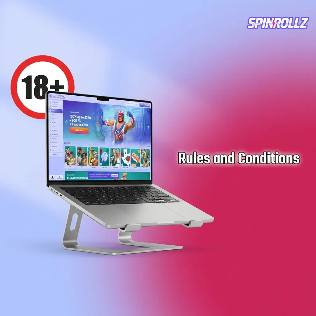Spinrollz terms and conditions overview showing age requirements, account rules, and bonus policies for Australian players.