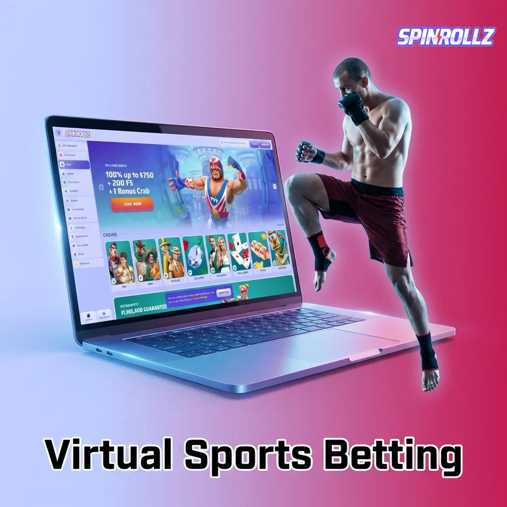 Virtual sports betting interface showing simulated football, horse racing, and motor racing events available 24/7.