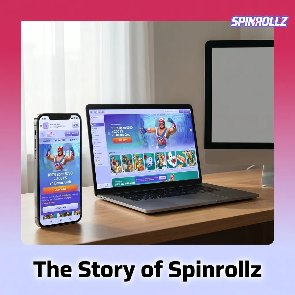 Spinrollz logo and homepage showcasing mobile-first sports betting and casino platform launched in 2021.