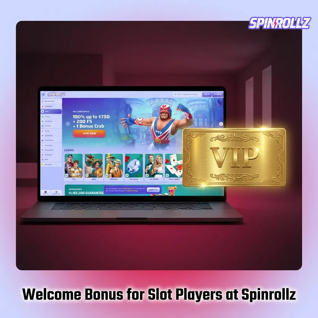 Spinrollz casino welcome bonus offer showing 100% match up to 800 AUD plus 200 free spins for new slot players.