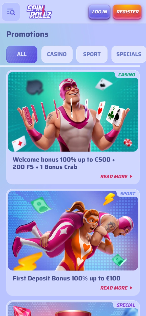 View the current bonus offers available on the Spinrollz app.