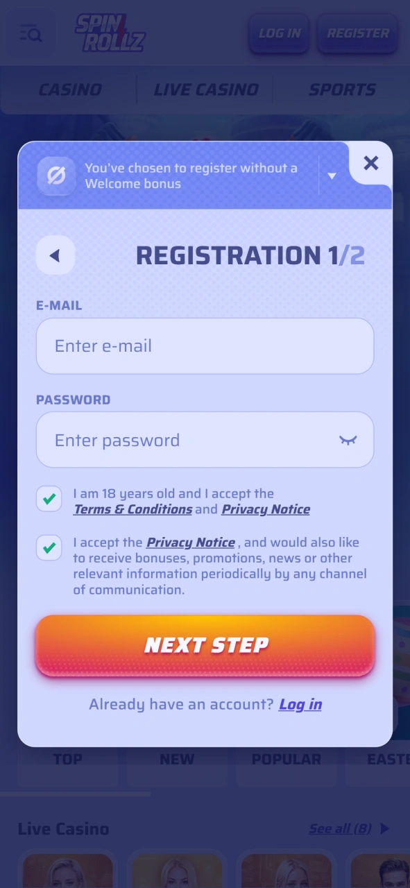 See how simple the registration process is on the Spinrollz app.