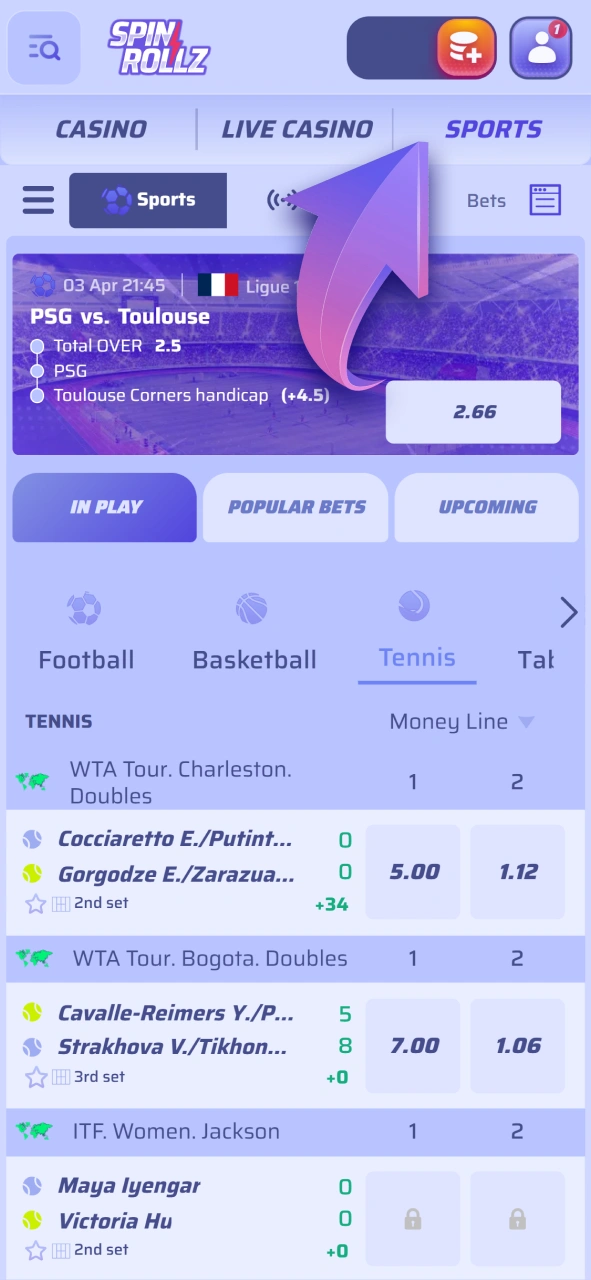Open the sports page at Spinrollz to review your bets.
