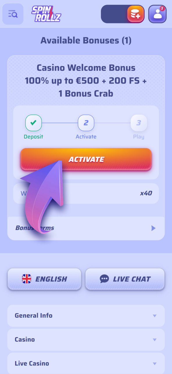 Claim your daily rewards and special offers at Spinrollz casino.