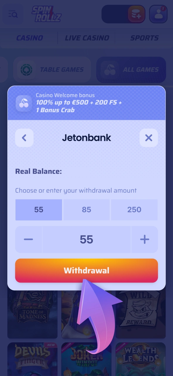 Submit your withdrawal request at Spinrollz for fast processing.