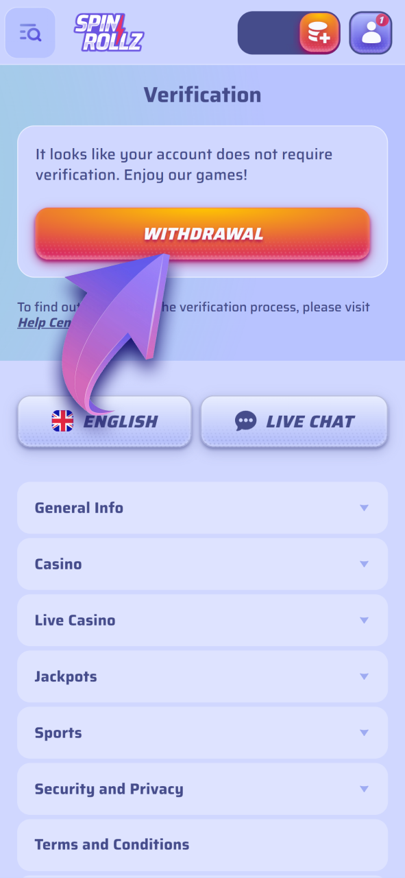 Verify your account at Spinrollz to ensure a safe transfer.