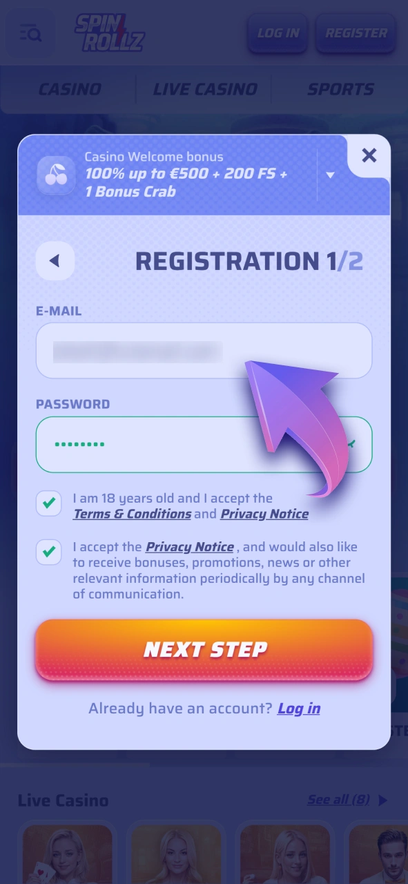 Choose the easiest way to register your account at Spinrollz.