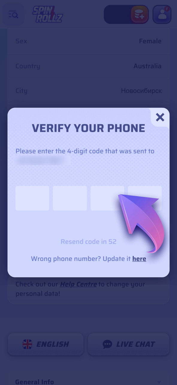 Confirm your phone to activate your new Spinrollz account.