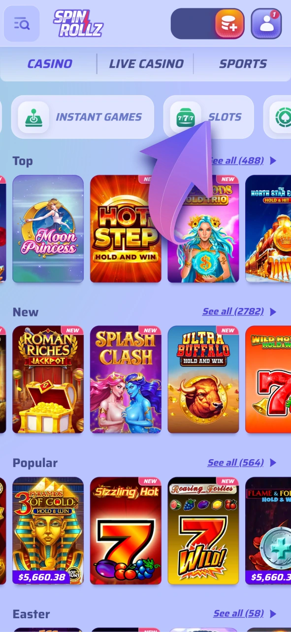 Navigate the slot game categories at Spinrollz to find your favorites.